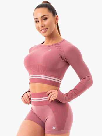 Pink Women's Ryderwear Freestyle Long Sleeve Crop Seamless | TNTY57068