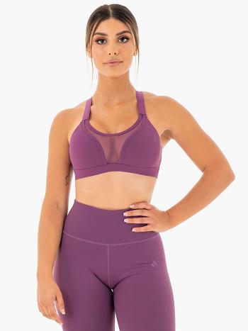 Purple Women's Ryderwear Collide Mesh Contour Sports Bras | 616Y82605