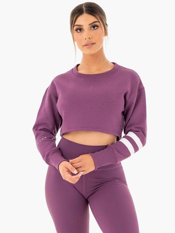 Purple Women's Ryderwear Motion Cropped Sweater Active Lounge | 77EW29990