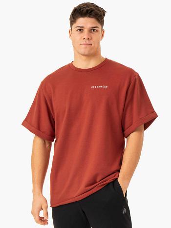 Red Men's Ryderwear Pursuit Oversized Fleece T-Shirt Active Lounge | 65Y9721866