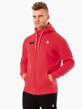 Red Men's Ryderwear Recharge Zip Up Hoodie Top | 150J77036