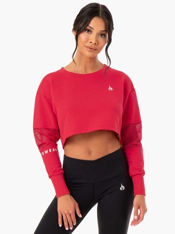 Red Women's Ryderwear Amazon Mesh Cropped Sweaters | YGJ92496