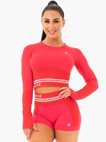 Red Women's Ryderwear Freestyle Long Sleeve Crop Seamless | 51JF34735