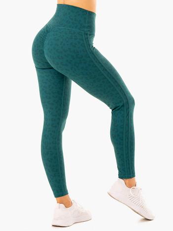 Turquoise / Leopard Women's Ryderwear Evolution High Waisted Scrunch Leggings | G5B51272