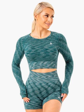 Turquoise Women's Ryderwear Evolve Long Sleeve Top Seamless | XG4937140