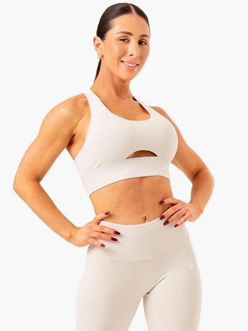 White / Grey Women's Ryderwear Focus Contour Sports Bras | SF5336061