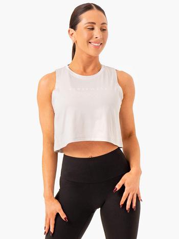 White / Grey Women's Ryderwear Hybrid Muscle Tank Top | 64JS16077