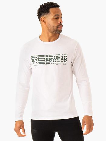 White Men's Ryderwear Graphic Long Sleeve T-Shirt Top | 94GA78924