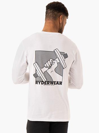 White Men's Ryderwear Lift Long Sleeve T-Shirt Top | 6D8726601