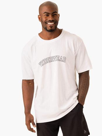 White Men's Ryderwear Oversized T-Shirt Top | NF8646687